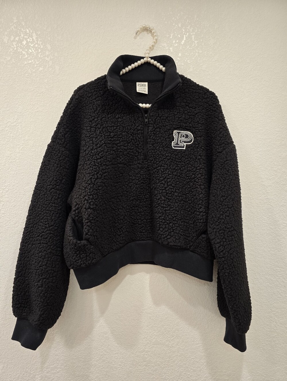 Victoria's Secret PINK Black Cozy Polar  pullover Sherpa sweater S